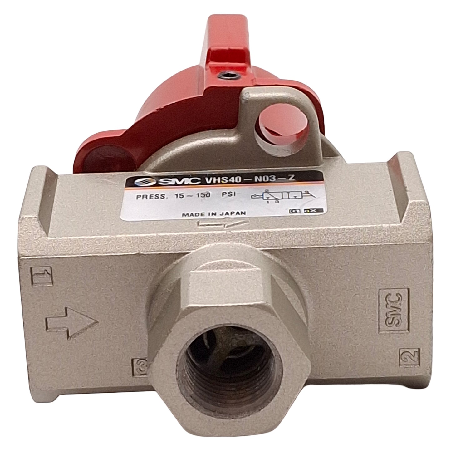 Used SMC VHS40-N03-Z Pressure Relief Lock-Out Valve, 3-Port, 15-150psi, 3/8in NPT