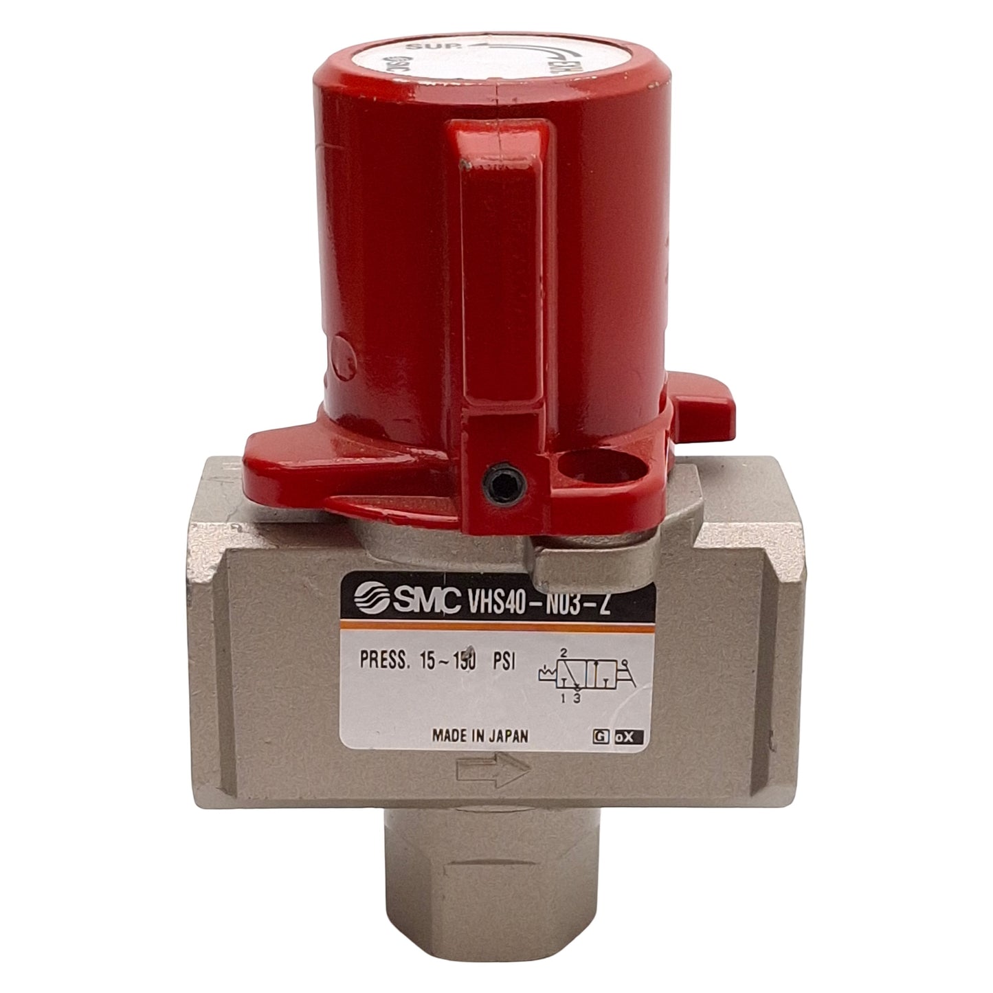 Used SMC VHS40-N03-Z Pressure Relief Lock-Out Valve, 3-Port, 15-150psi, 3/8in NPT
