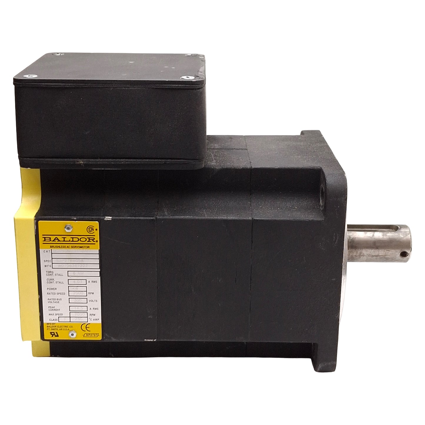 Used Baldor BSM90N-1150AFP Servo Motor, 1kW, 4.03A, 300VDC Bus, 2000rpm, ø24mm Shaft