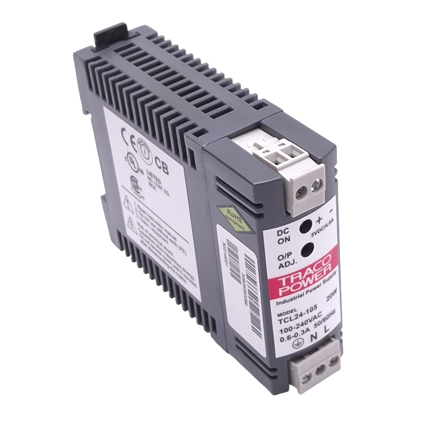 Used Traco Power TCL24-105 Power Supply, 100-240VAC In, 5VDC 4A Out, 20W Max