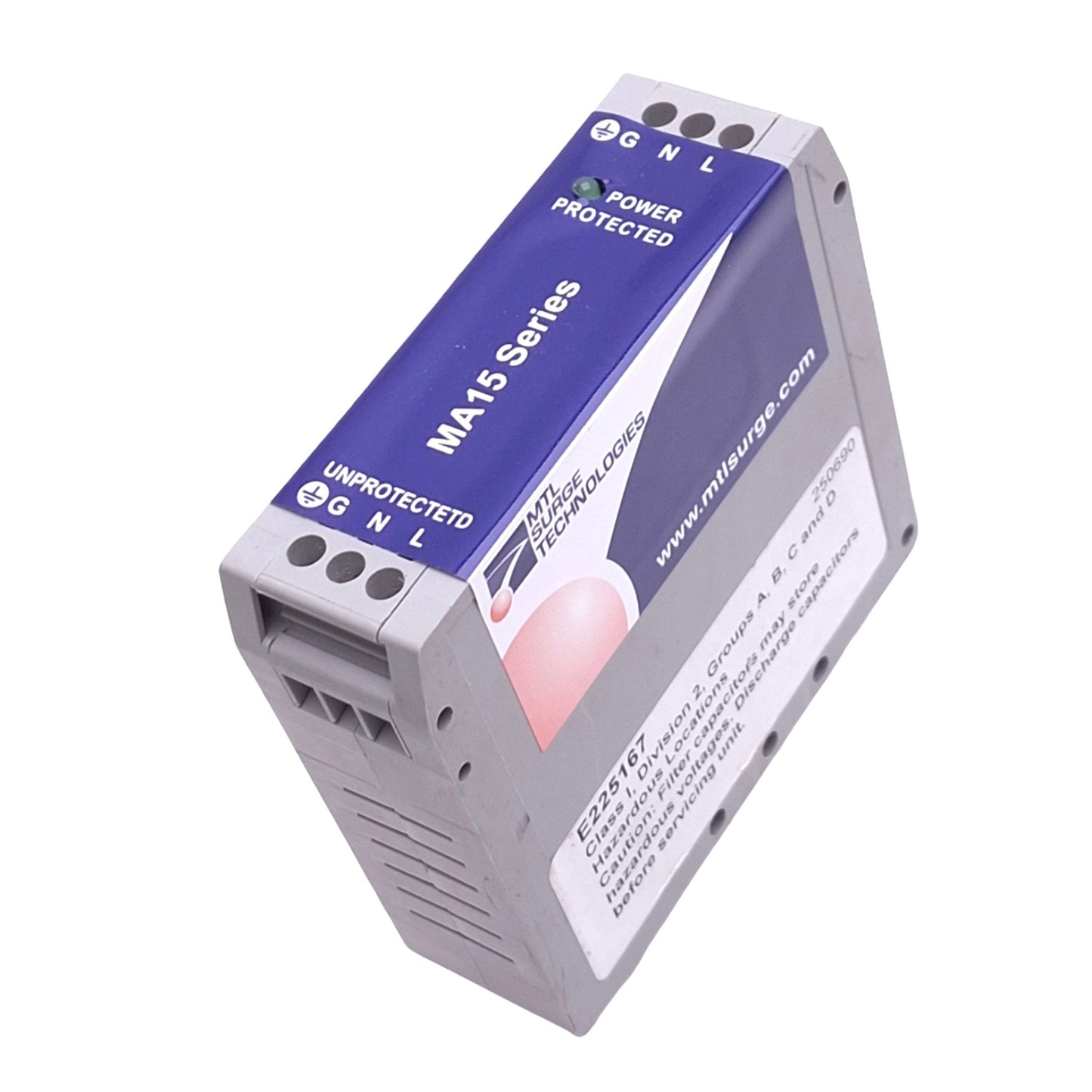 Used MTL MA15/D/2/SI Surge Suppressor, 240VAC 15A, DIN Rail, 18kA Max Surge