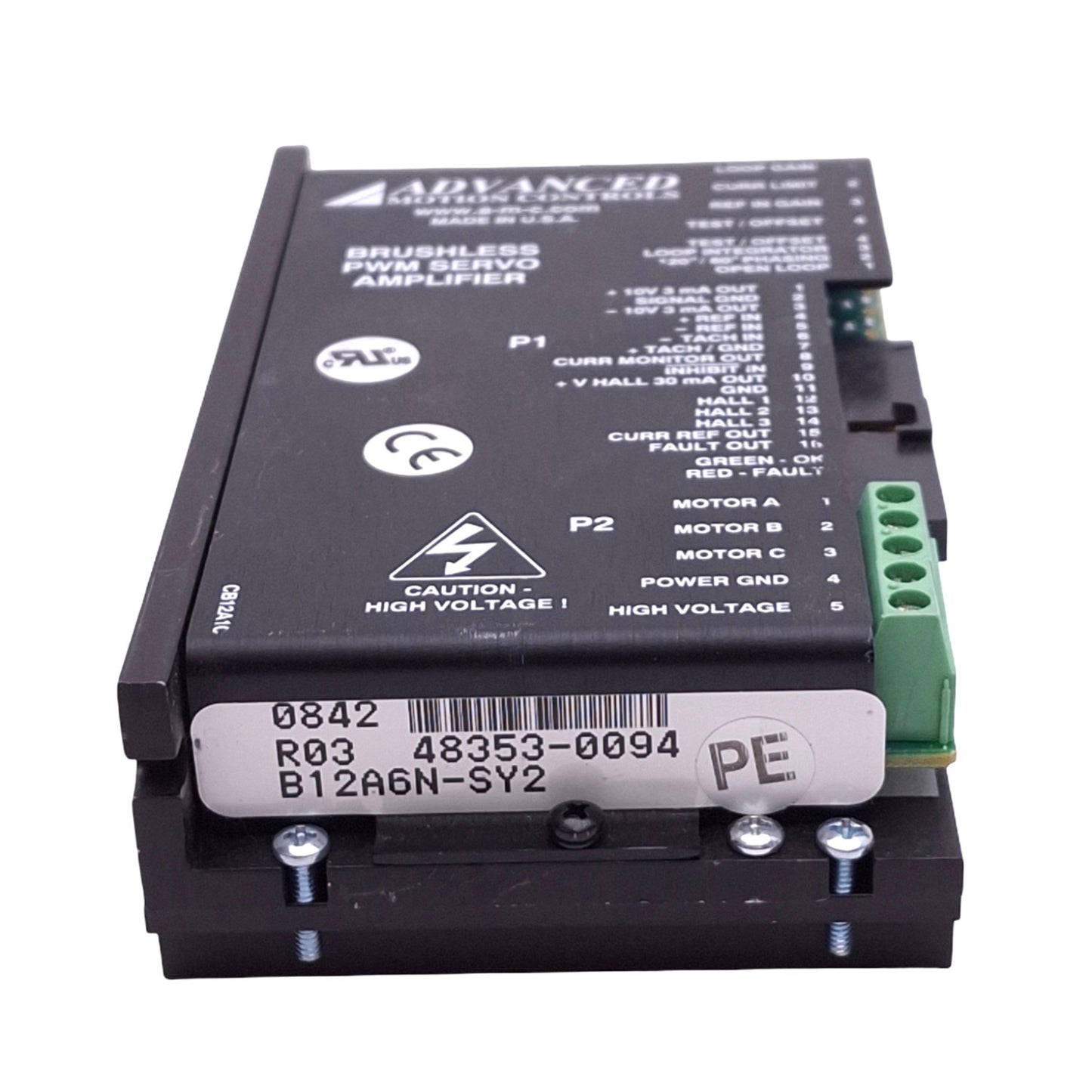 Used Advanced Motion Controls B12A6N-SY2 Brushless PWM Servo Amplifier, 20-60VDC