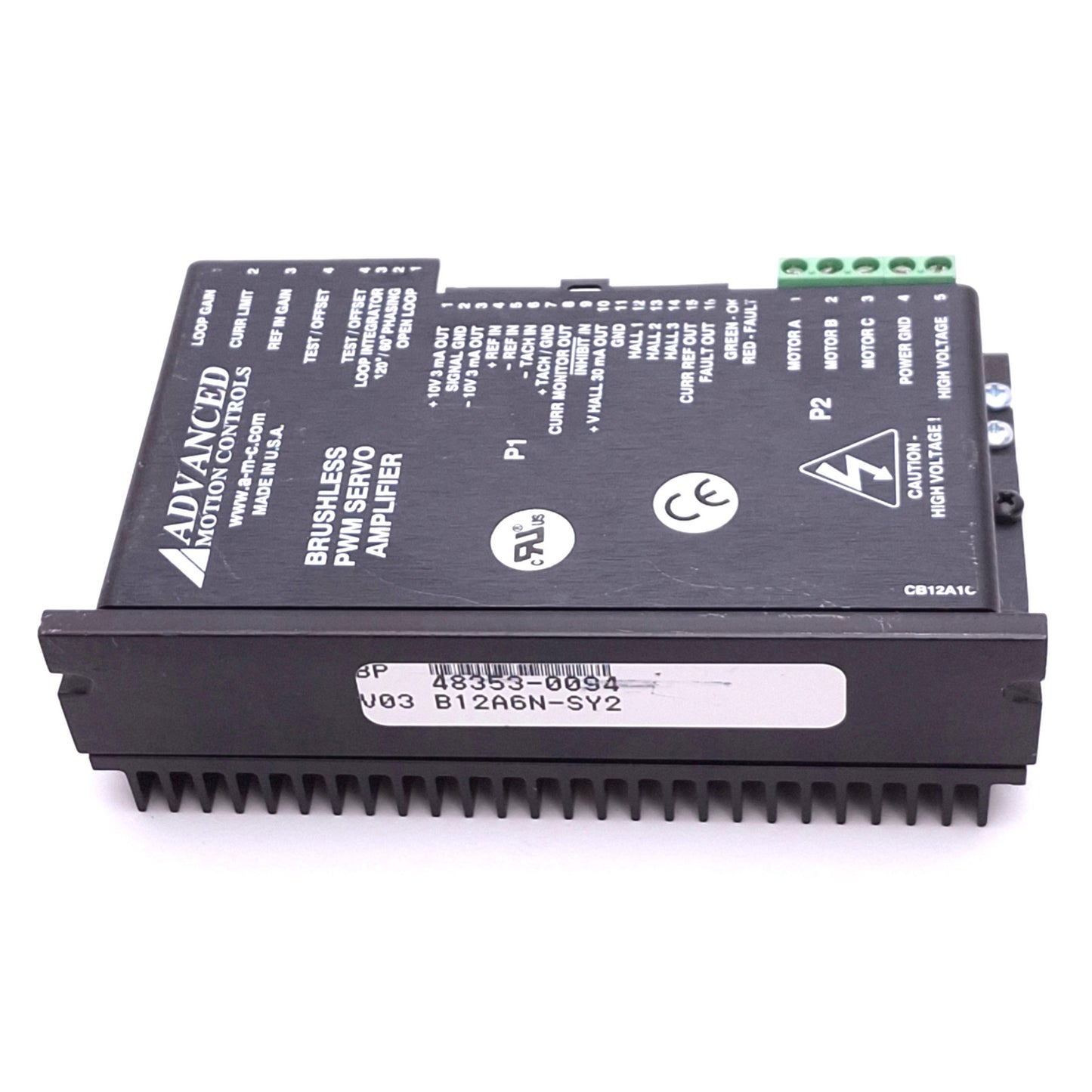 Used Advanced Motion Controls B12A6N-SY2 Brushless PWM Servo Amplifier, 20-60VDC