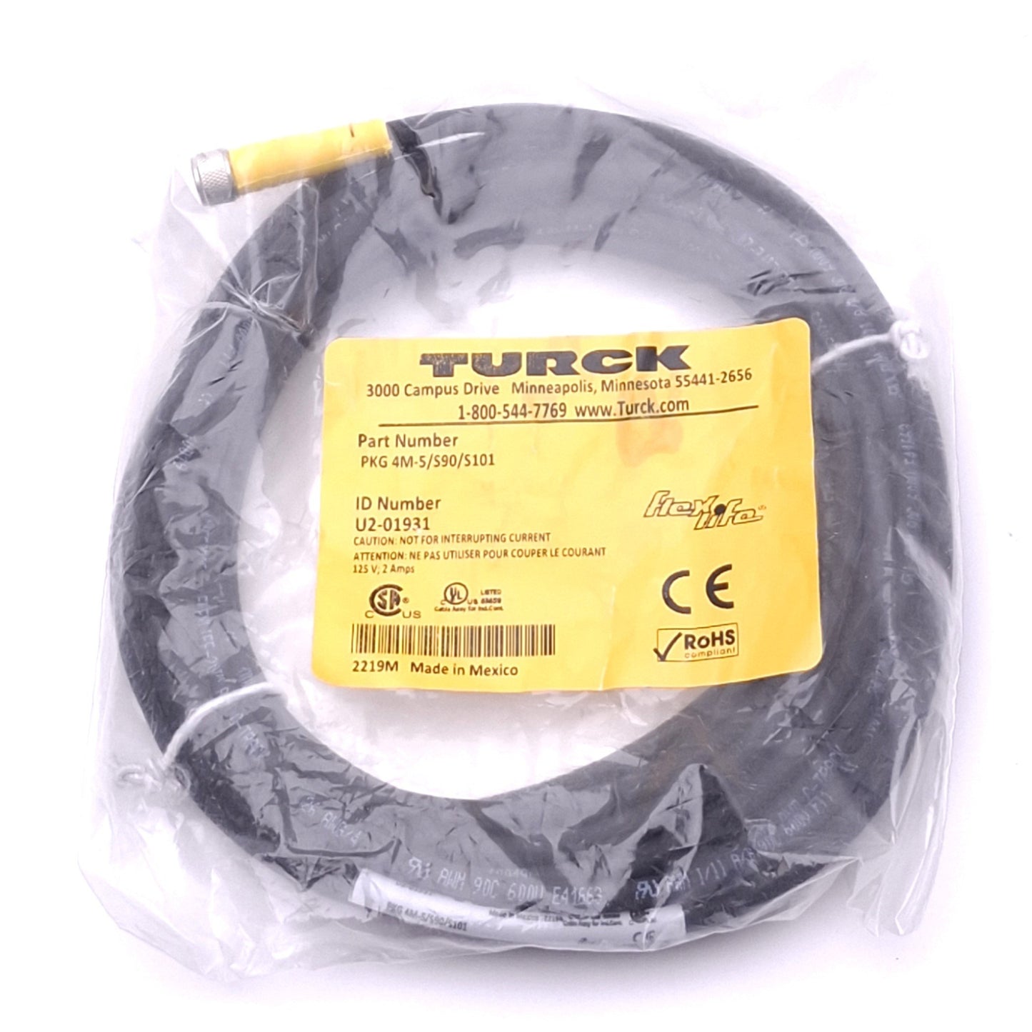 New Turck PKG 4M-5/S90/S101 Flex Life Cable, M8 4-Pin Female, 125V 2A Max, 5m