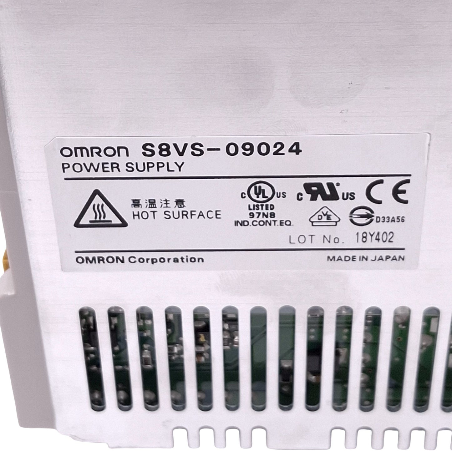 Used Omron S8VS-09024 Power Supply, 100-240VAC In, 24VDC 3.75A Out, 90W Max