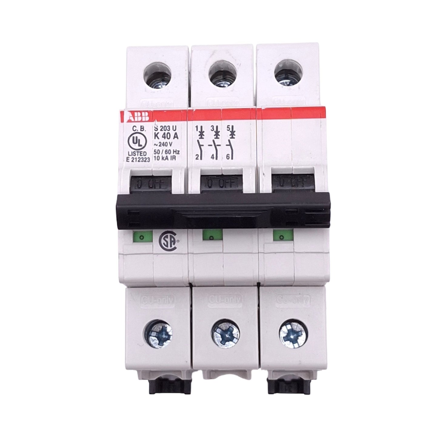 New ABB S203U-K40A Circuit Breaker, 3-Pole 40A, 240VAC Max, DIN Rail Mount
