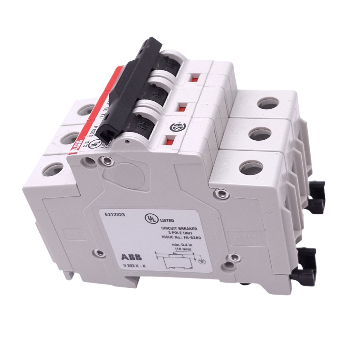 New ABB S203U-K40A Circuit Breaker, 3-Pole 40A, 240VAC Max, DIN Rail Mount