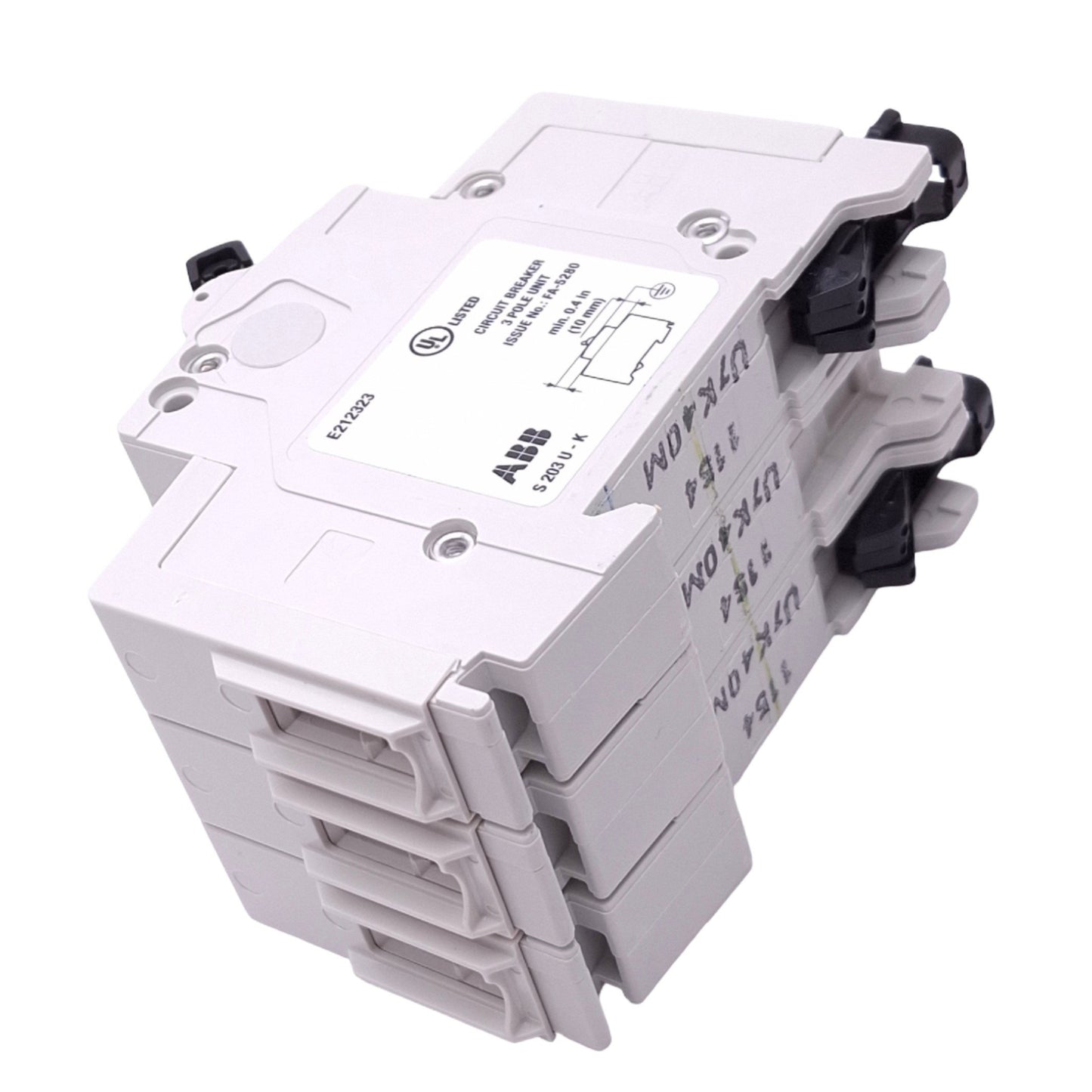 New ABB S203U-K40A Circuit Breaker, 3-Pole 40A, 240VAC Max, DIN Rail Mount