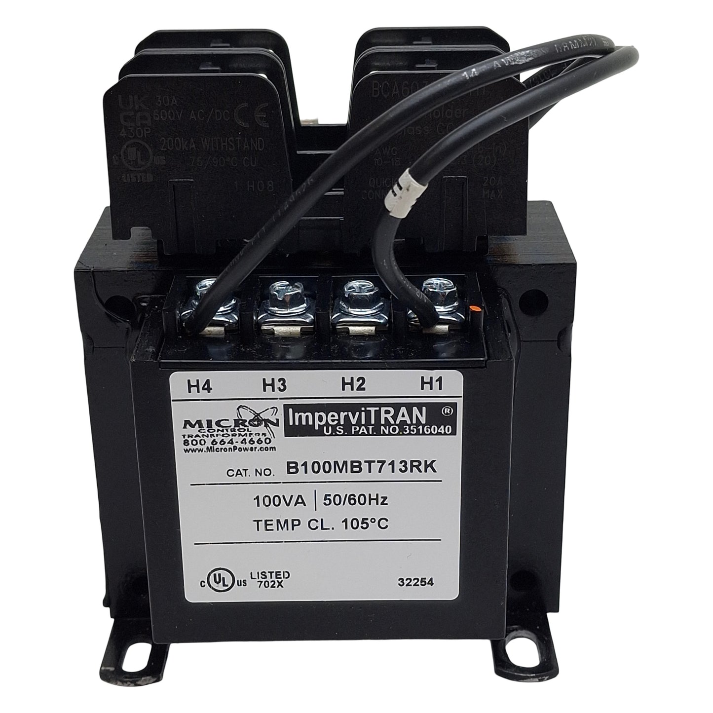 Used Micron B100MBT713RK Control Transformer, 100VA, 208/230/460V Pri, 24/115V Sec
