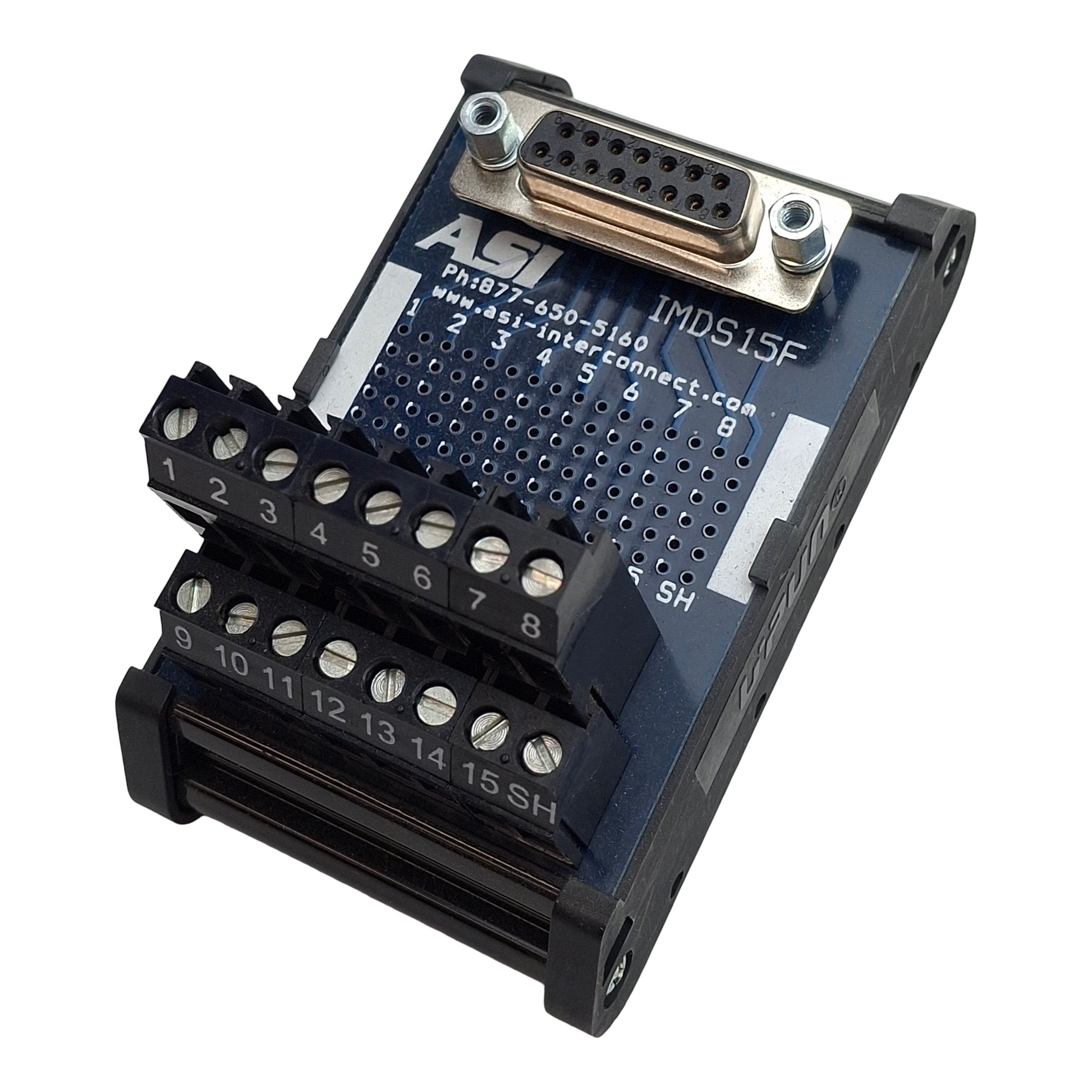 Internal Thread Interface ASI IMDS15F Screw Terminal Block Interface Module to DB15 Female, 2.5A ...