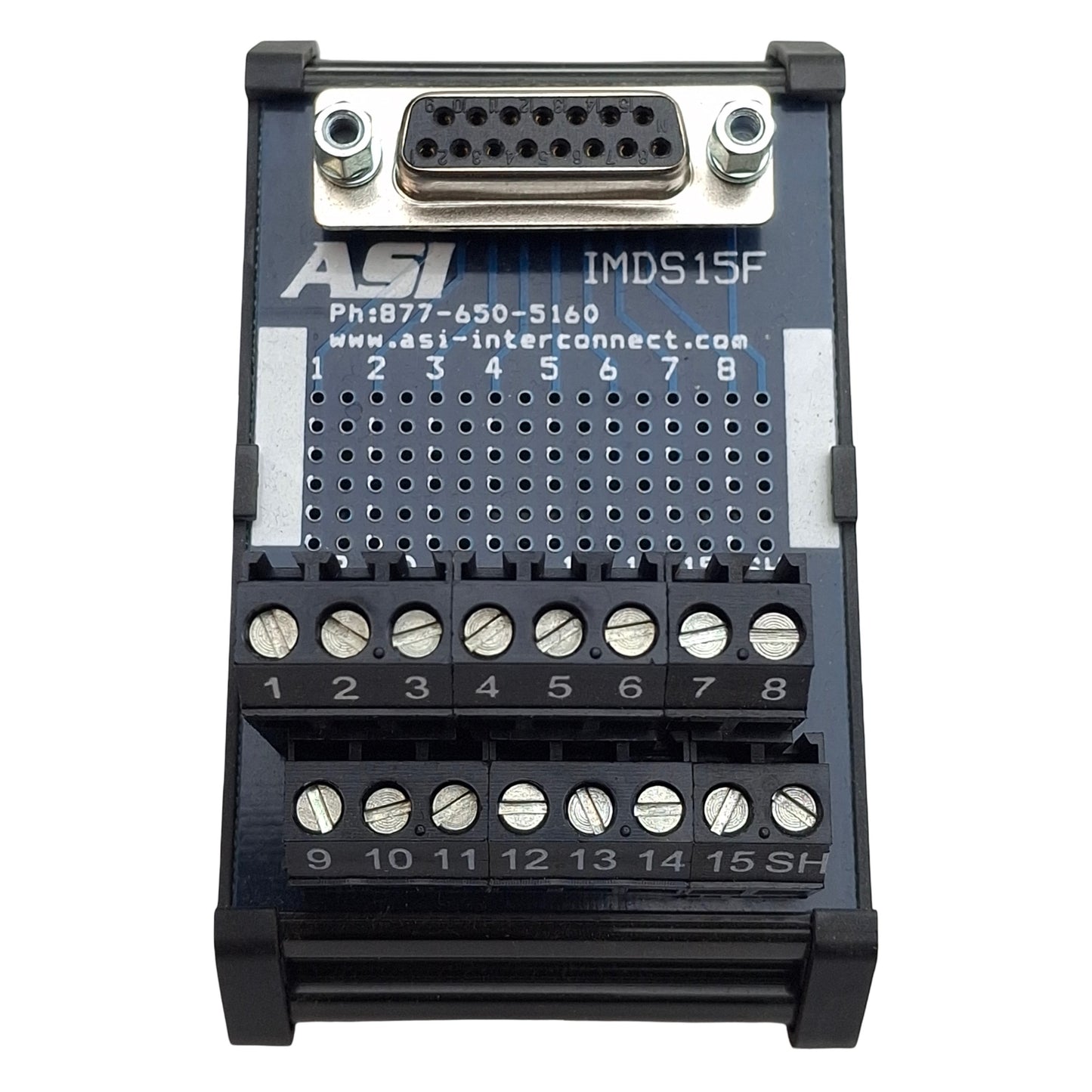 Used ASI IMDS15F Screw Terminal Block Interface Module to DB15 Female, 2.5A 120VAC
