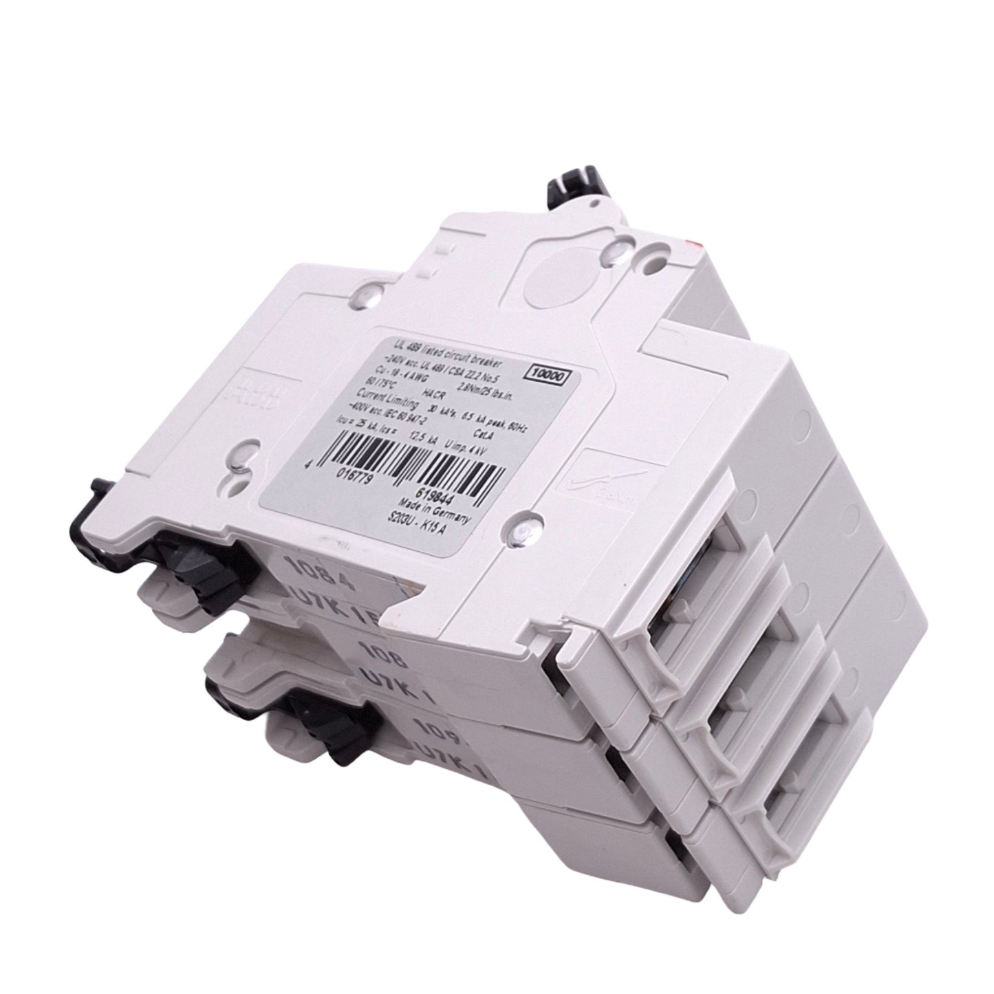 New ABB S203U-K15A Circuit Breaker, 3-Pole 15A, 240VAC Max, DIN Rail Mount