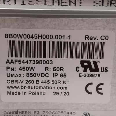 Used B&R 8B0W0045H000.001-1 Intrinsically Safe Braking Resistor, 450W, 50Ω, 850VDC