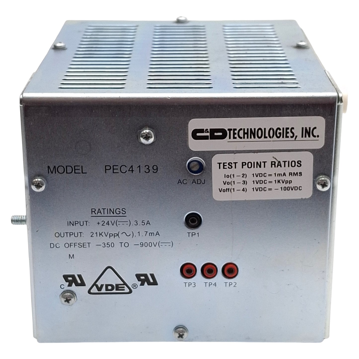 Used C&D Technologies PEC4139 Power Supply, 24VDC 3.5A Input, 21KVpp 1.7mA Output