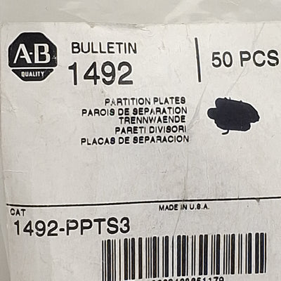 New Lot of 50 Allen Bradley 1492-PPTS3 Terminal Block Separation Plate, Beige