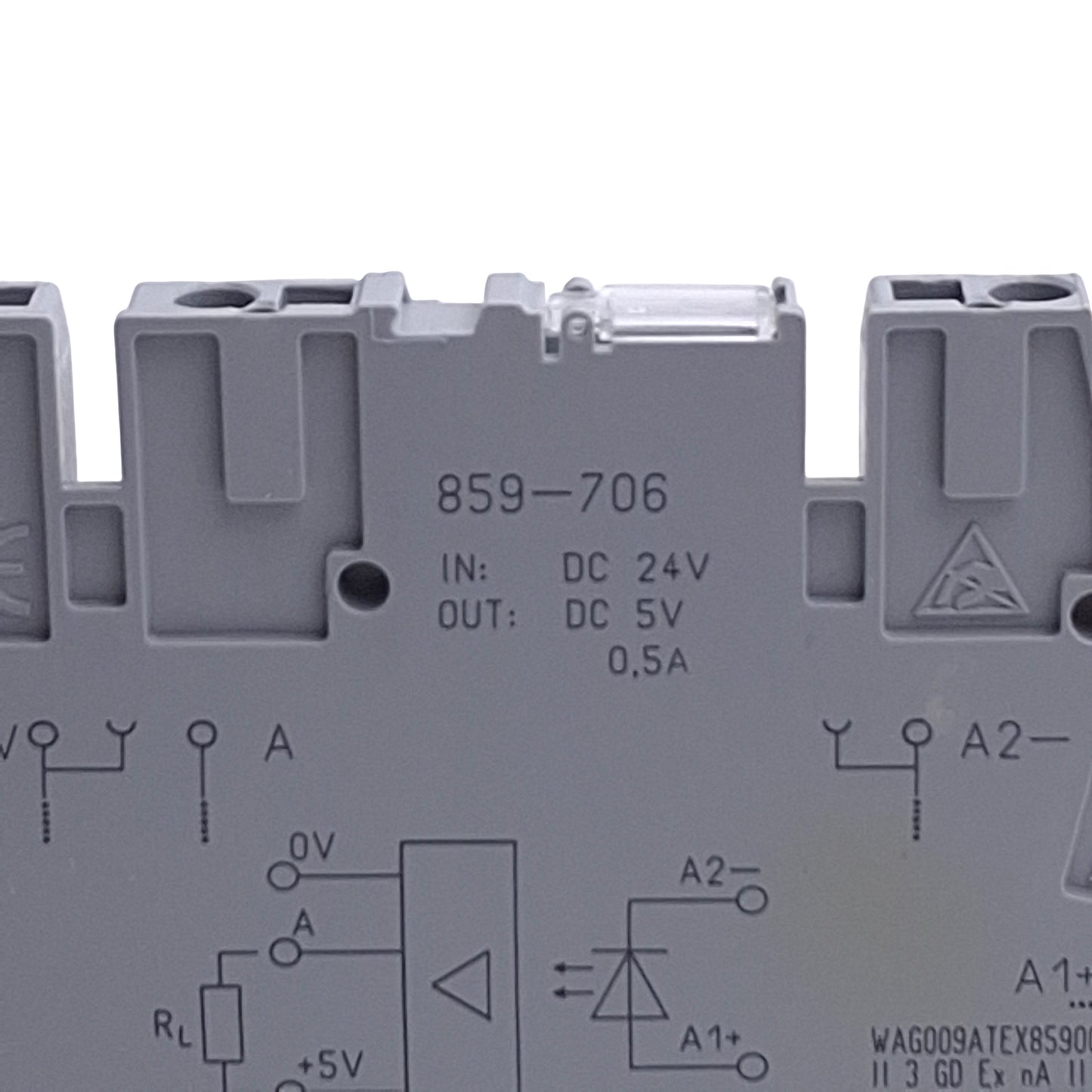 Used Wago 859-706 Optocoupler Module 24V DC Input, 0.5A, 5V DC Output, SPST-NO