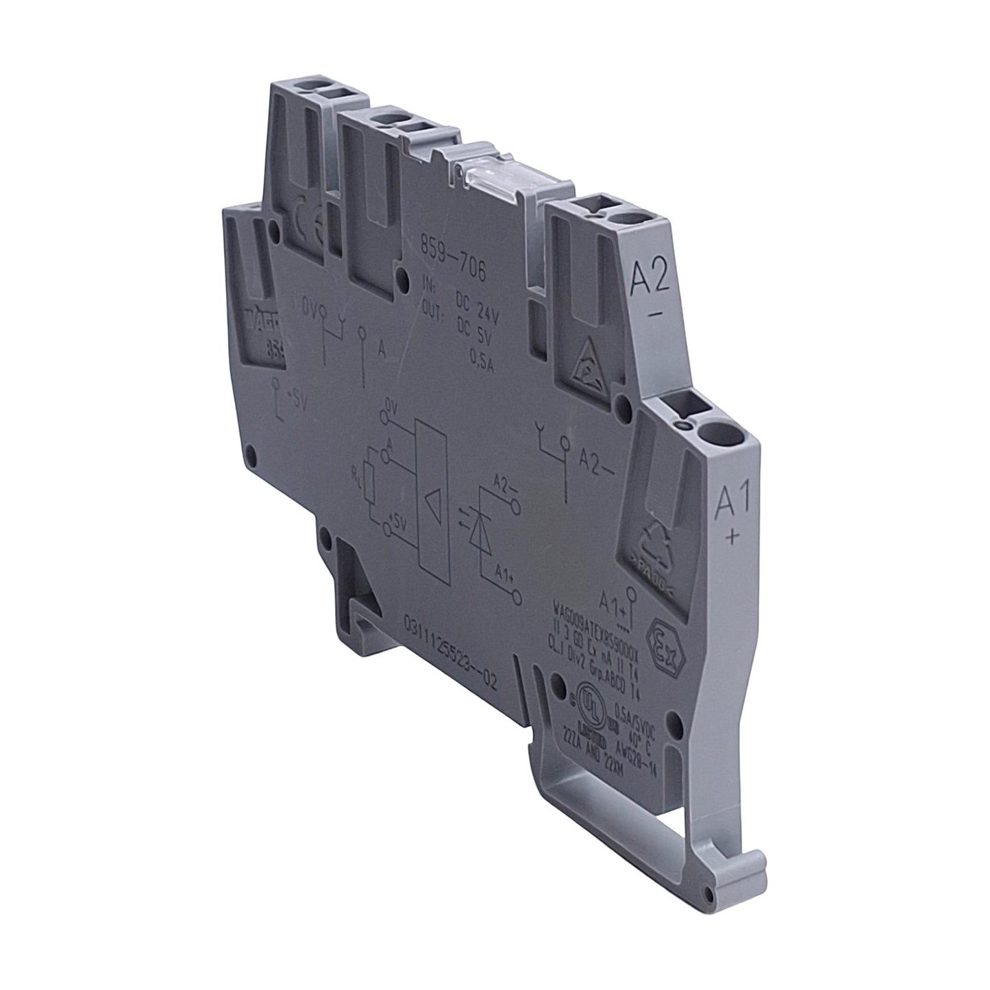 Used Wago 859-706 Optocoupler Module 24V DC Input, 0.5A, 5V DC Output, SPST-NO