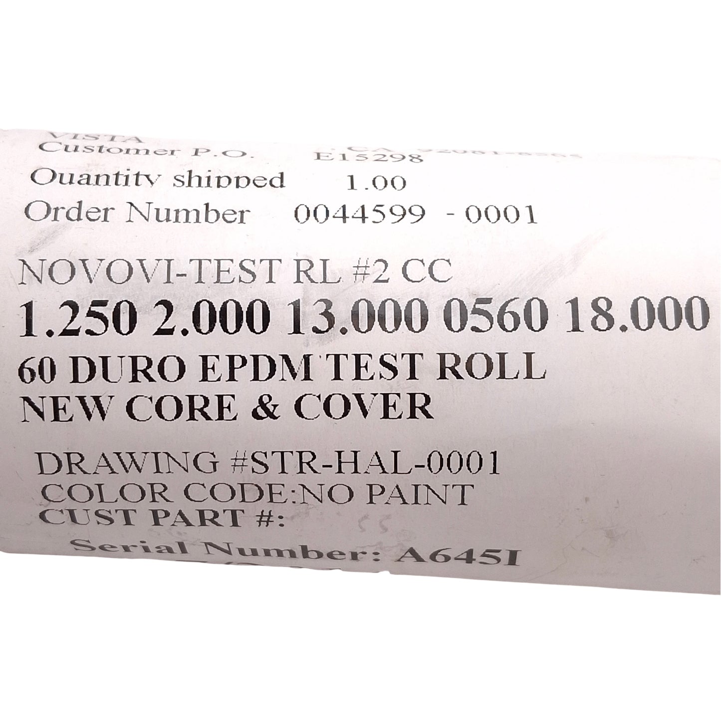 Used Imperial Rubber Products 60 Duro EDPM Test Roll, ø2in x 13in Roll, 18in Length