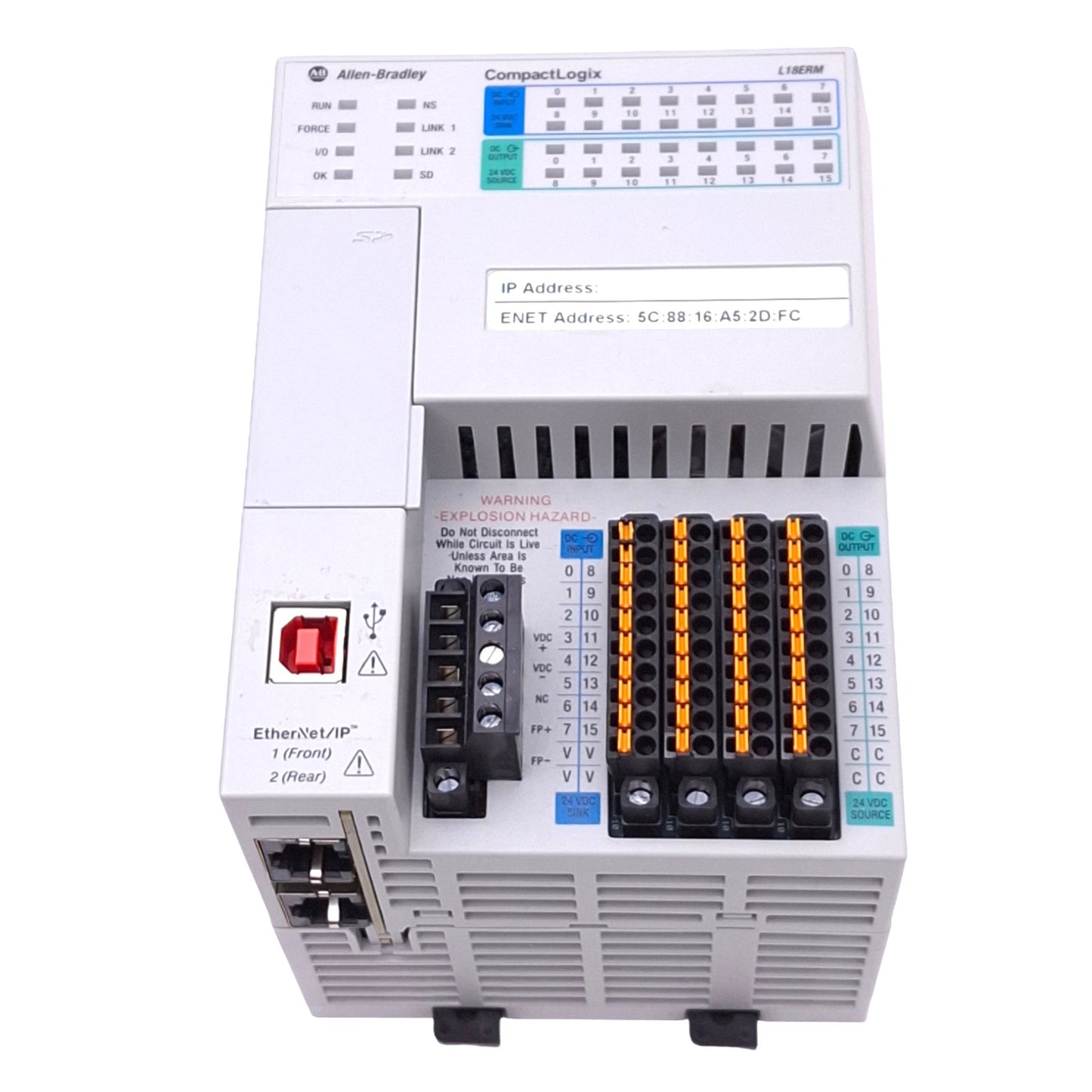 Used Allen Bradley 1769-L18ERM-BB1B B CompactLogix Controller, 16DI 16DO, 24VDC
