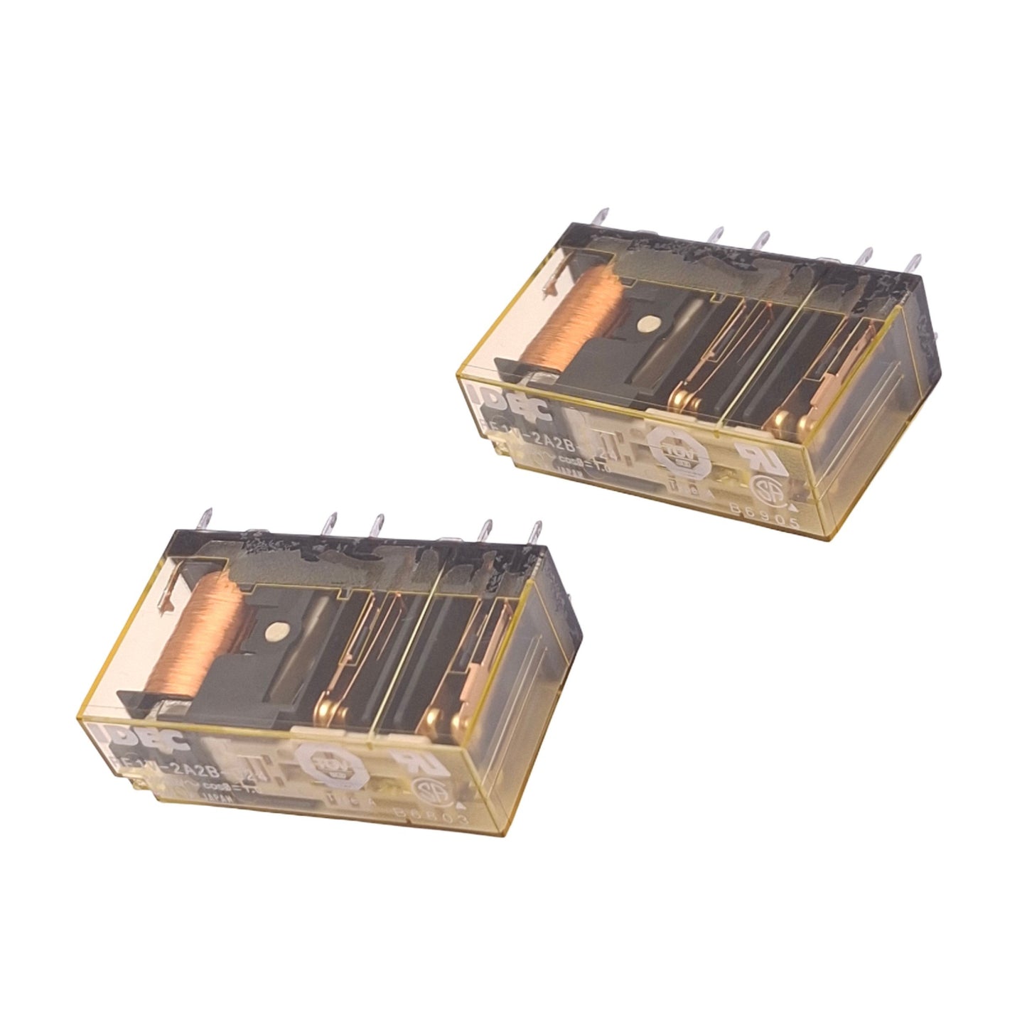 Used Lot of 2 Idec RF1V-2A2B-D24 Force Guided Relay, 2NO-2NC, 250VAC 6A, 24VDC Coil