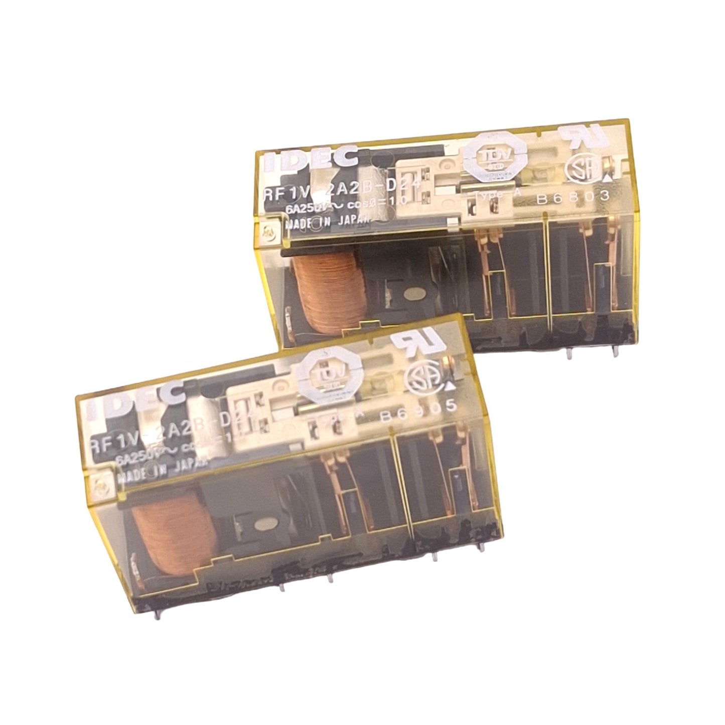 Used Lot of 2 Idec RF1V-2A2B-D24 Force Guided Relay, 2NO-2NC, 250VAC 6A, 24VDC Coil