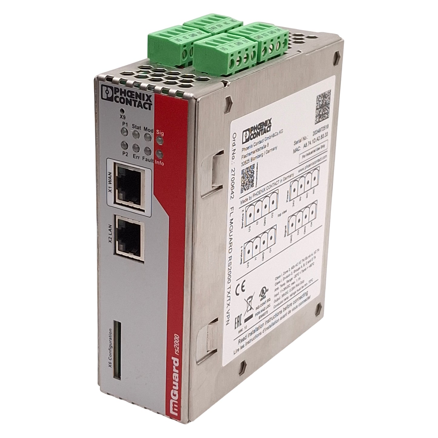 Used Phoenix Contact 2700642 FL mGuard rs2000 TX/TX VPN Router 10/100Mbps RJ45 24VDC