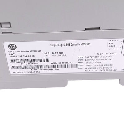 Used Allen Bradley 1769-L18ERM-BB1B A CompactLogix Controller, 16DI 16DO, 24VDC