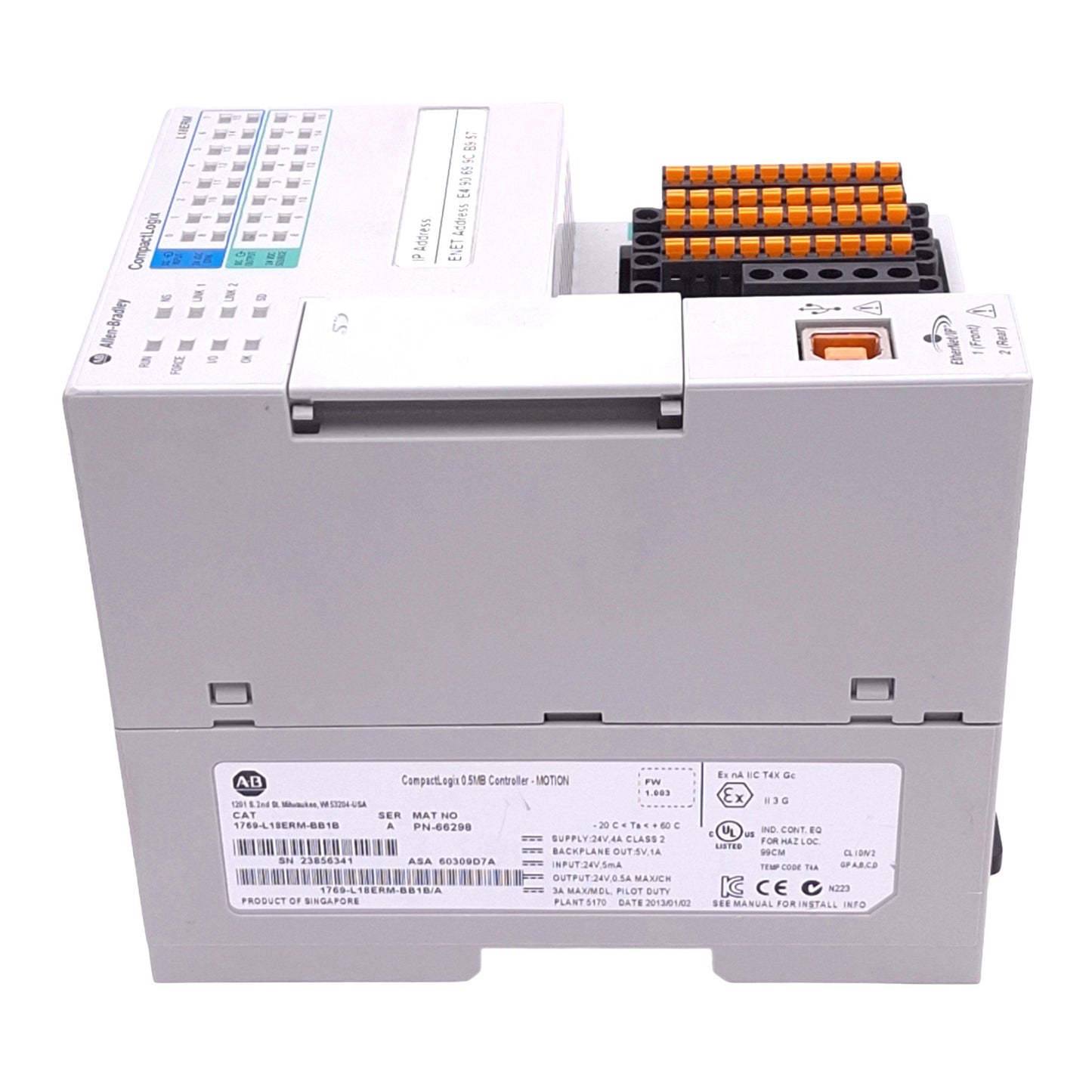 Used Allen Bradley 1769-L18ERM-BB1B A CompactLogix Controller, 16DI 16DO, 24VDC