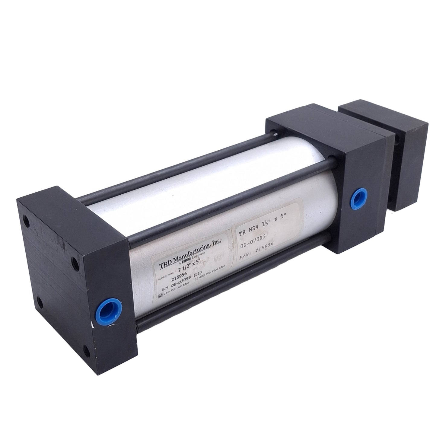 Used Bimba TRD TR-MS4-21/2"x5" Triple Rod Cylinder, 2-1/2in Bore, 5in Stroke, 250psi