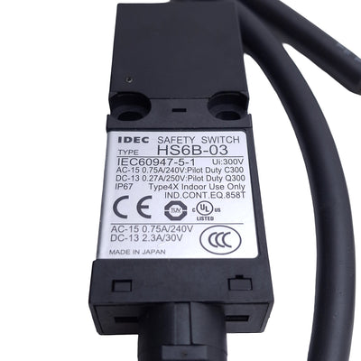 New – Open box IDEC HS6B-03 Safety Interlock Switch, 3NC, 240VAC 0.75A/250VDC 0.27A, 3m