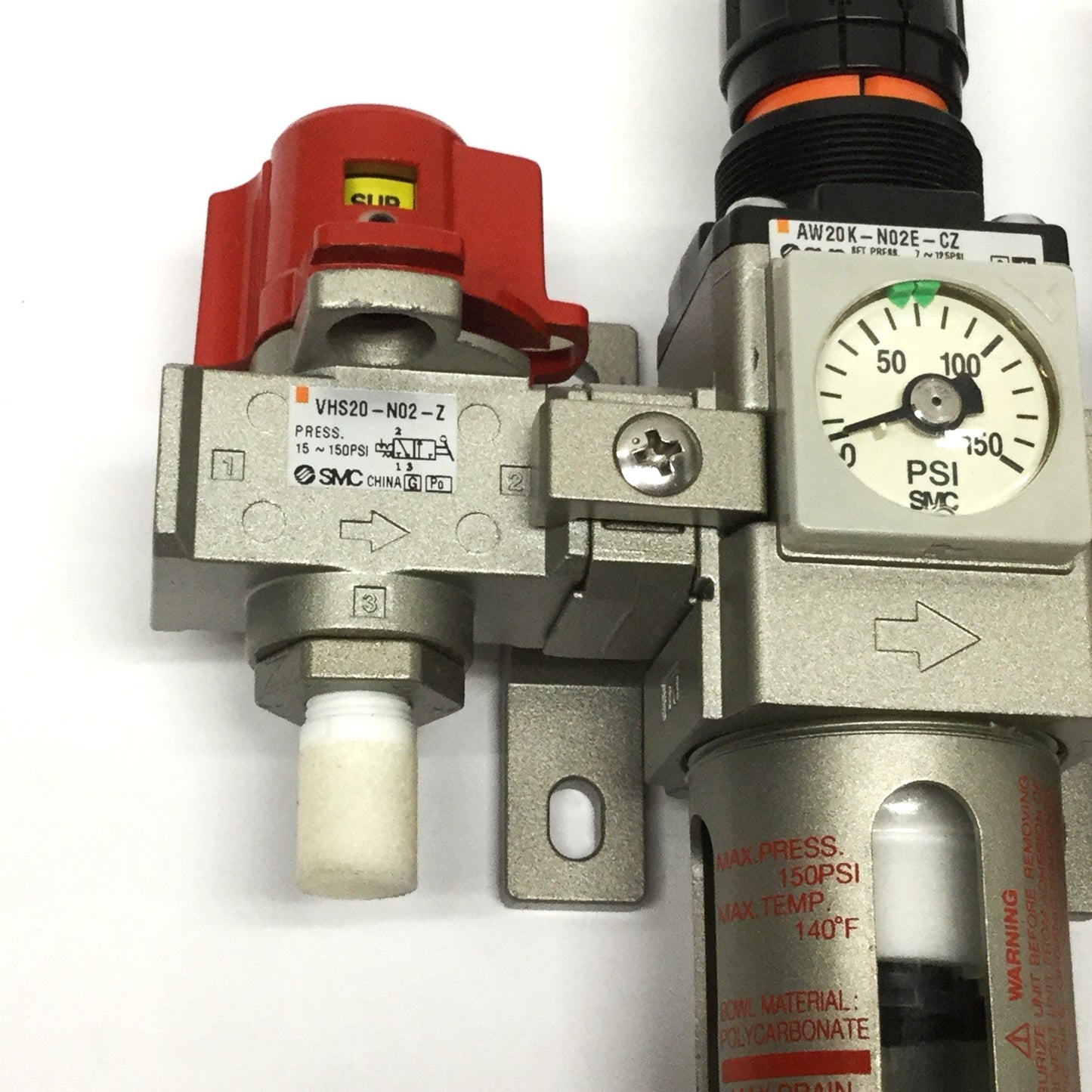 Used SMC AW20K-N02E-CZ Air Filter/Regulator, NAV2000 Start-Up, VHS20 Relief Valve