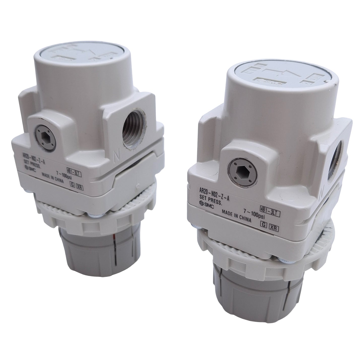 Used Lot of 2 SMC AR20-N02-Z-A Pneumatic Pressure Regulators 1/4 NPT Port, 7-100psi
