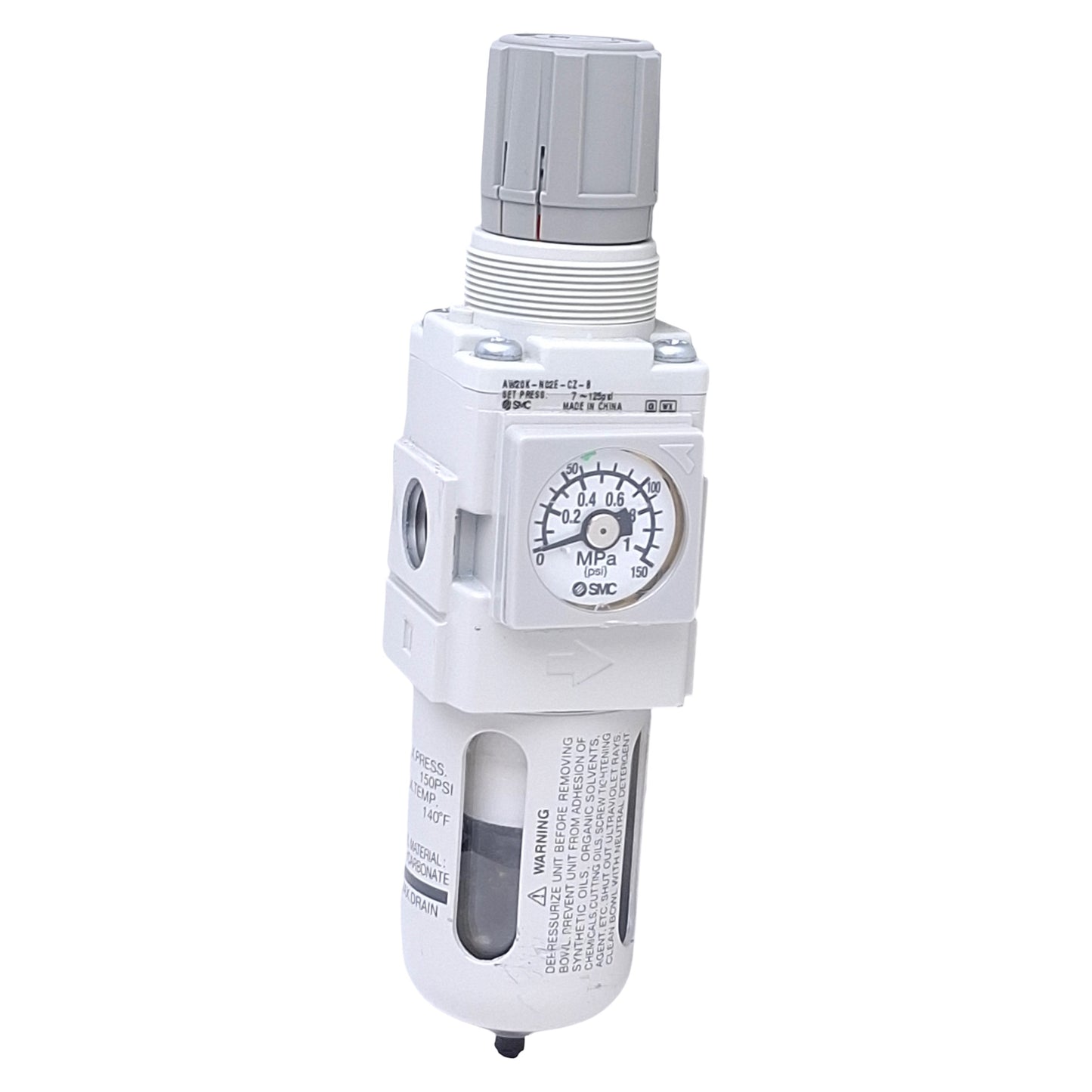 Used SMC AW20K-N02E-CZ-B Filter Regulator 1/4 NPT Port, 7-125psi, 1.5MPa Proof