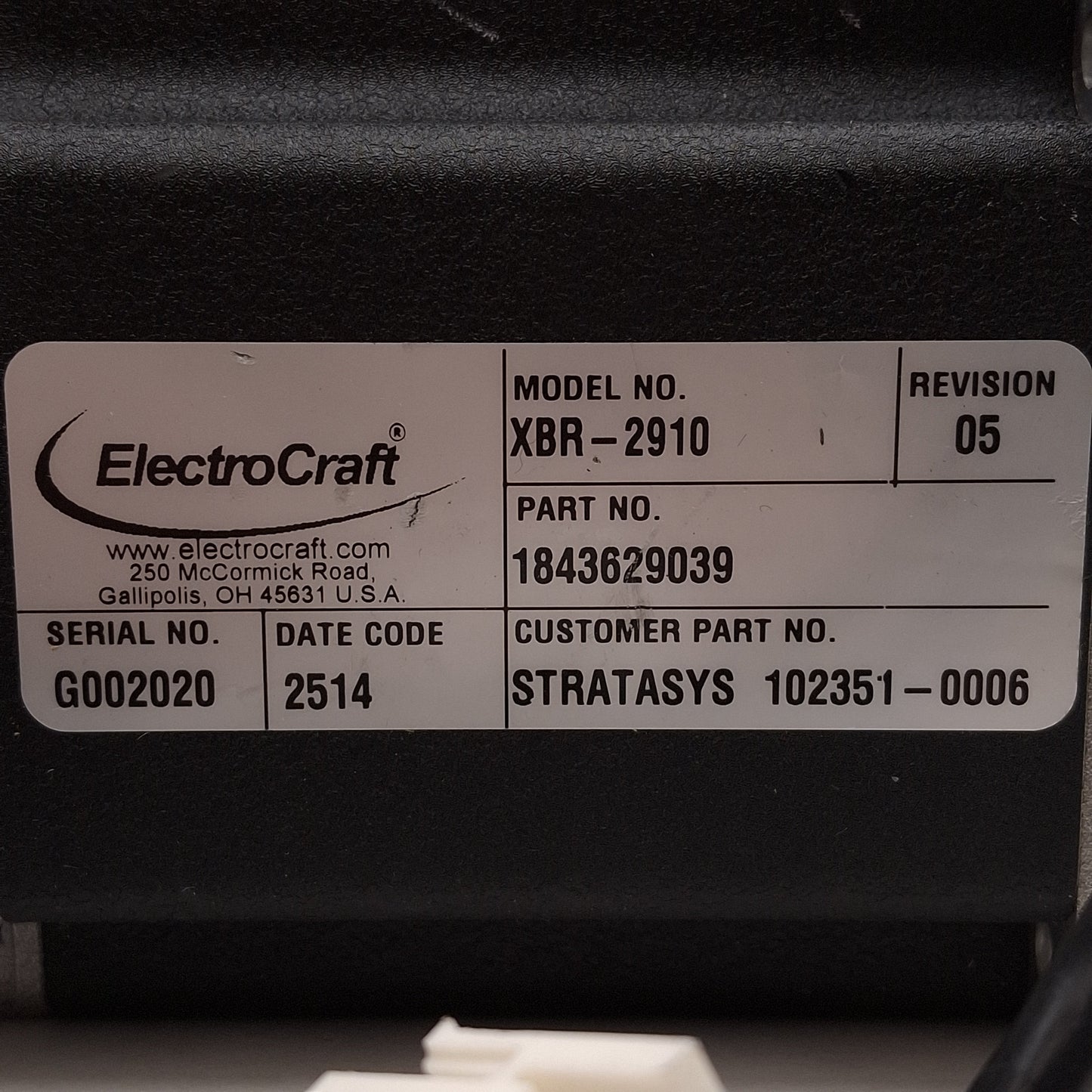 Used ElectroCraft XBR-2910 Servo Motor, 0.31kW, 230VAC, 6000rpm, NEMA 42, 0.5m Leads