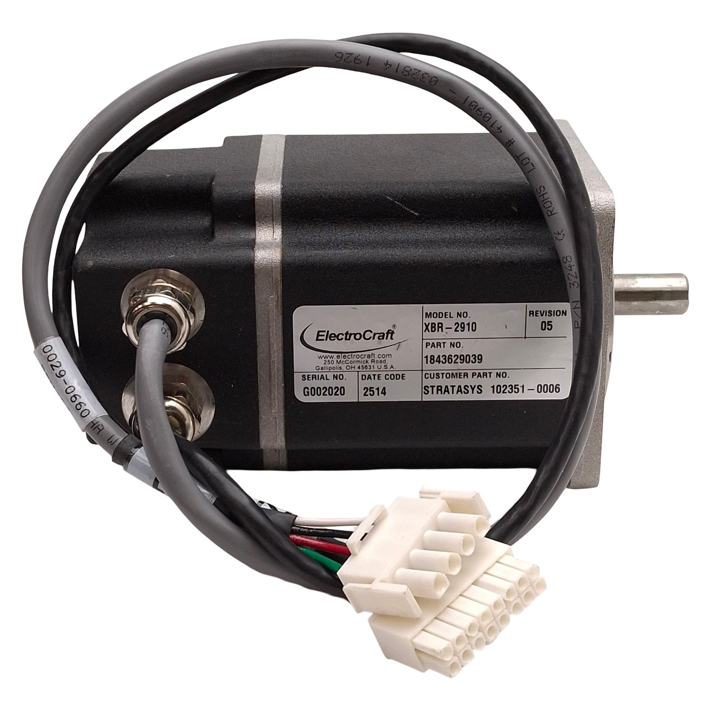 Used ElectroCraft XBR-2910 Servo Motor, 0.31kW, 230VAC, 6000rpm, NEMA 42, 0.5m Leads