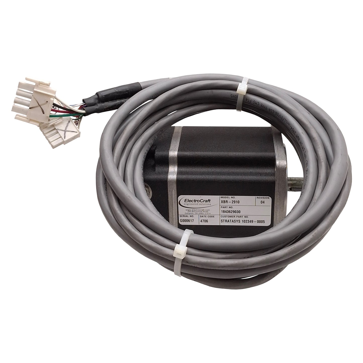 Used ElectroCraft XBR-2910 Servo Motor, 0.31kW, 230VAC, 6000rpm, NEMA 42, 2.5m Leads