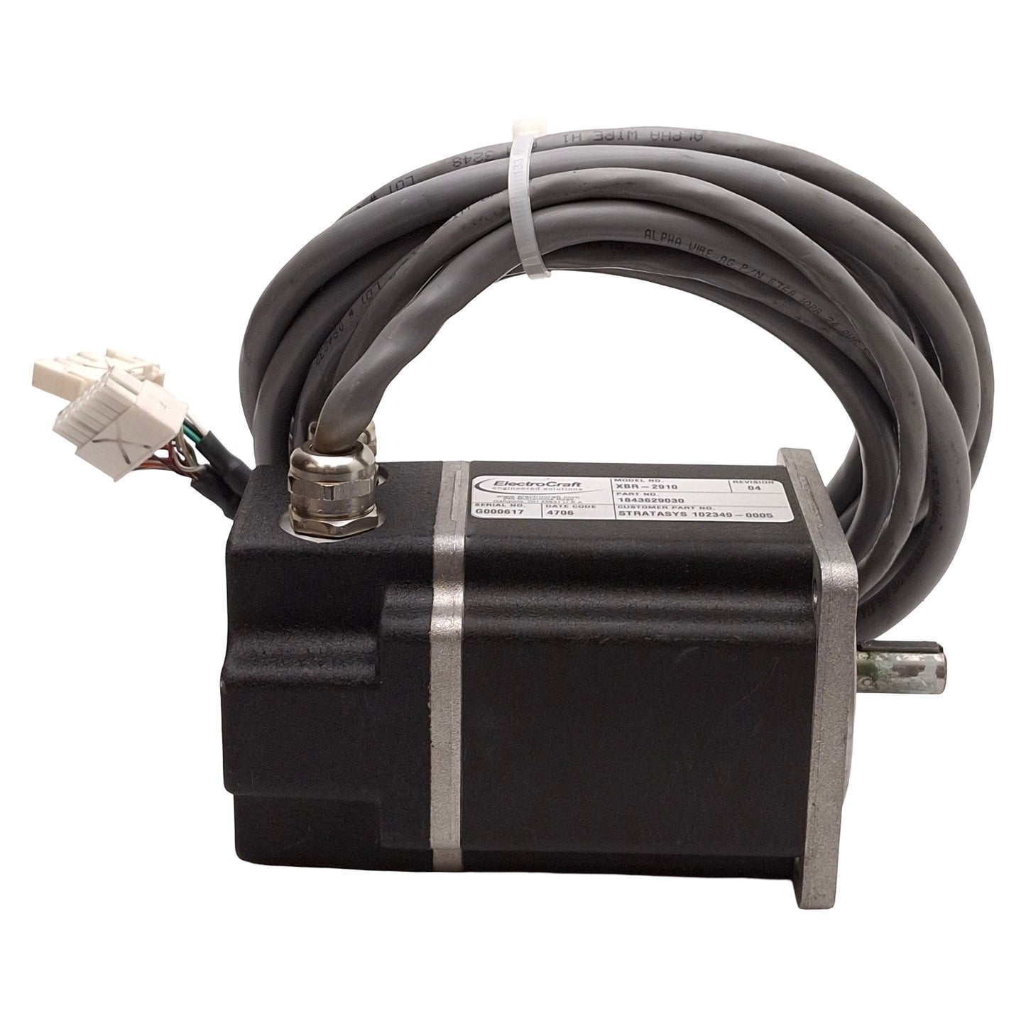 Used ElectroCraft XBR-2910 Servo Motor, 0.31kW, 230VAC, 6000rpm, NEMA 42, 2.5m Leads
