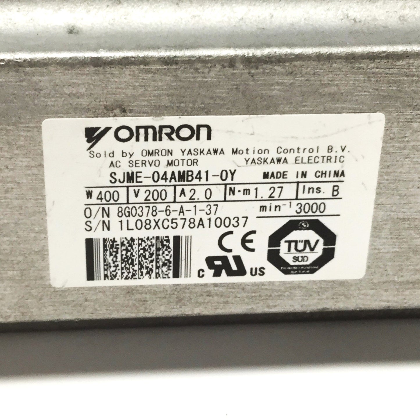Used Omron Yaskawa SJME-04AMB41-OY Junma Servo Motor, 200VAC, 400W, 3000RPM, 60mm
