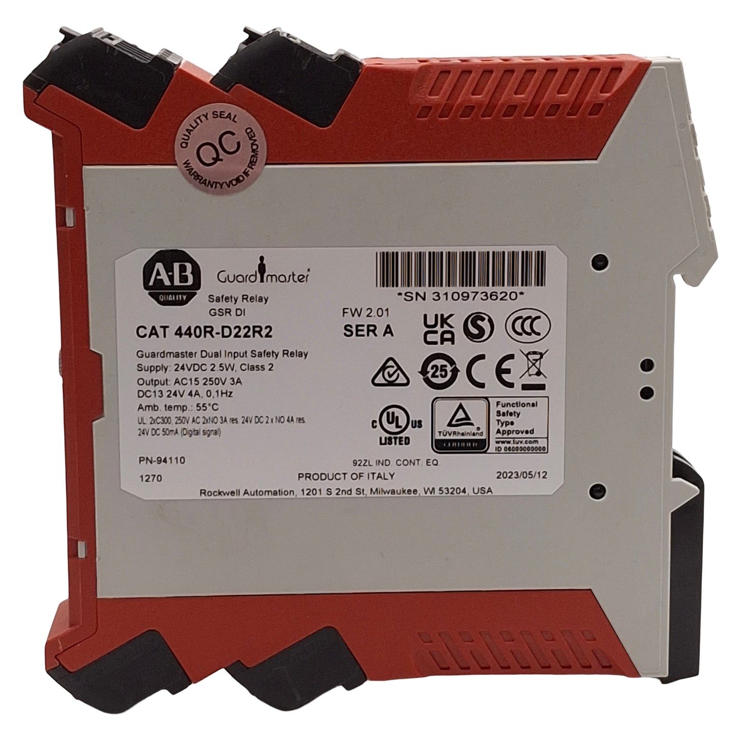 Used Allen Bradley 440R-D22R2 GSR DI Guardmaster Dual Input Safety Relay, 24VDC 2.5W