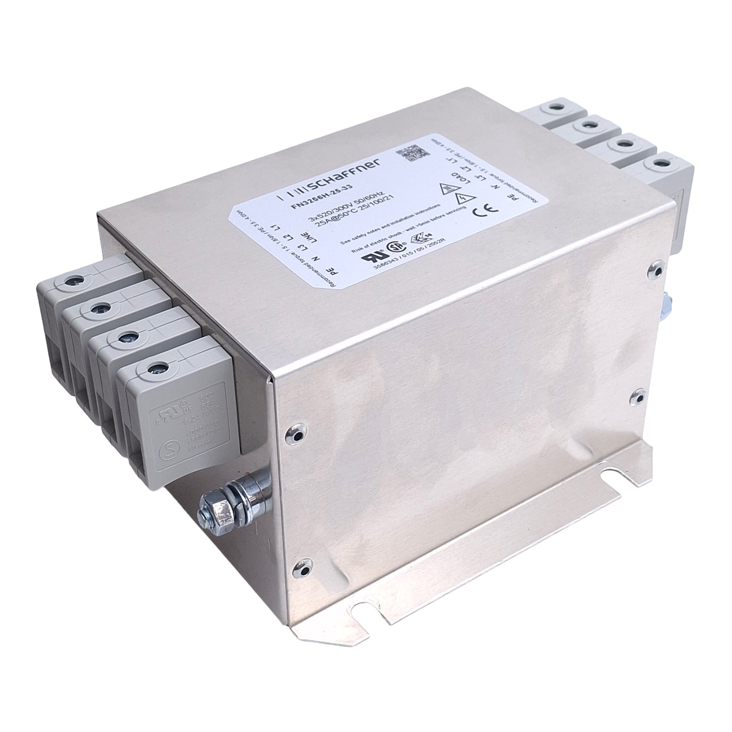 Used Schaffner FN3256H-25-33 Power Line Filter 3x520/300V 50/60Hz Max, 25A