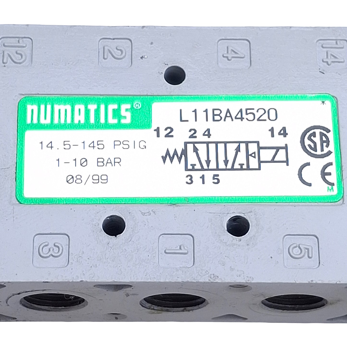 Used Numatics L11BA4520 2-Position 4-Way Solenoid Valve 1/8"NPT 14.5-145PSIG 120VAC