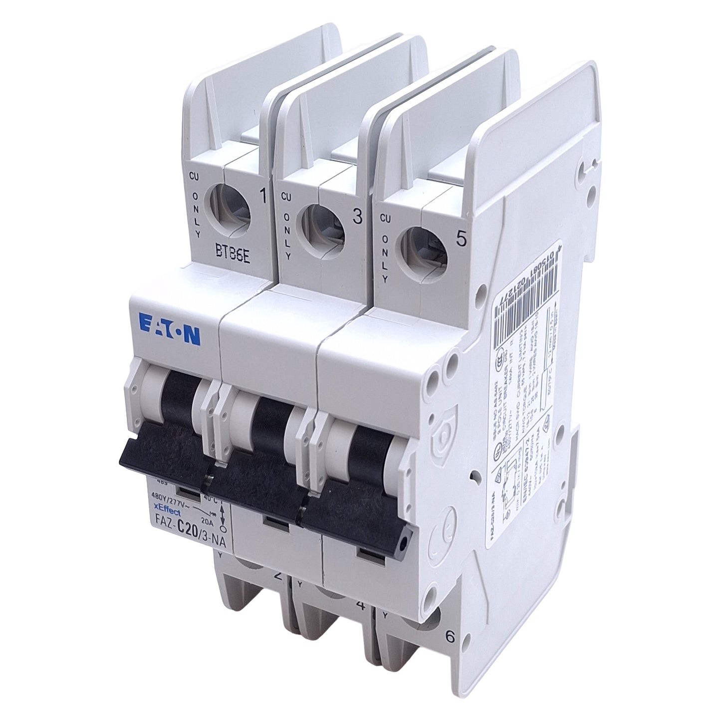 Used Eaton FAZ-C20/3-NA Circuit Breaker 3-Pole, 20A, 277/480VAC, DIN Rail Mount