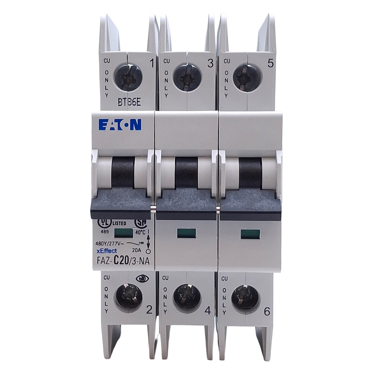 Used Eaton FAZ-C20/3-NA Circuit Breaker 3-Pole, 20A, 277/480VAC, DIN Rail Mount