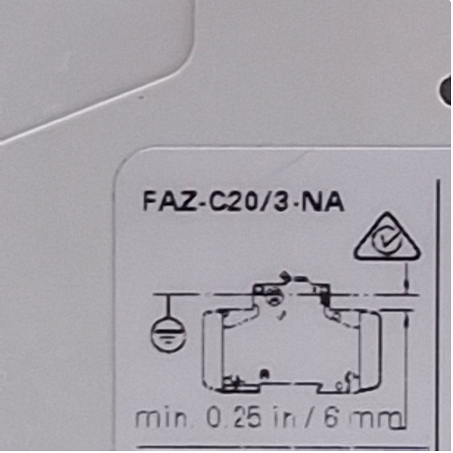 Used Eaton FAZ-C20/3-NA Circuit Breaker 3-Pole, 20A, 277/480VAC, DIN Rail Mount