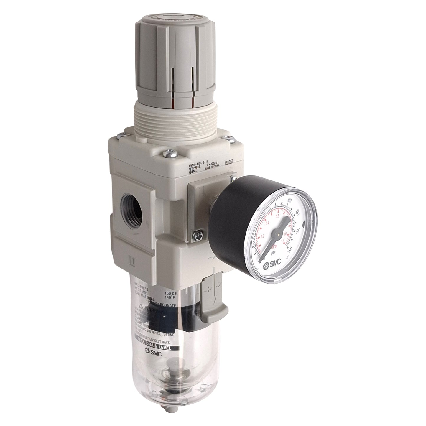 Used SMC AW30-N03-Z-B Pneumatic Filter Regulator, 5µm, 7-125psi Set, 3/8in NPT Ports