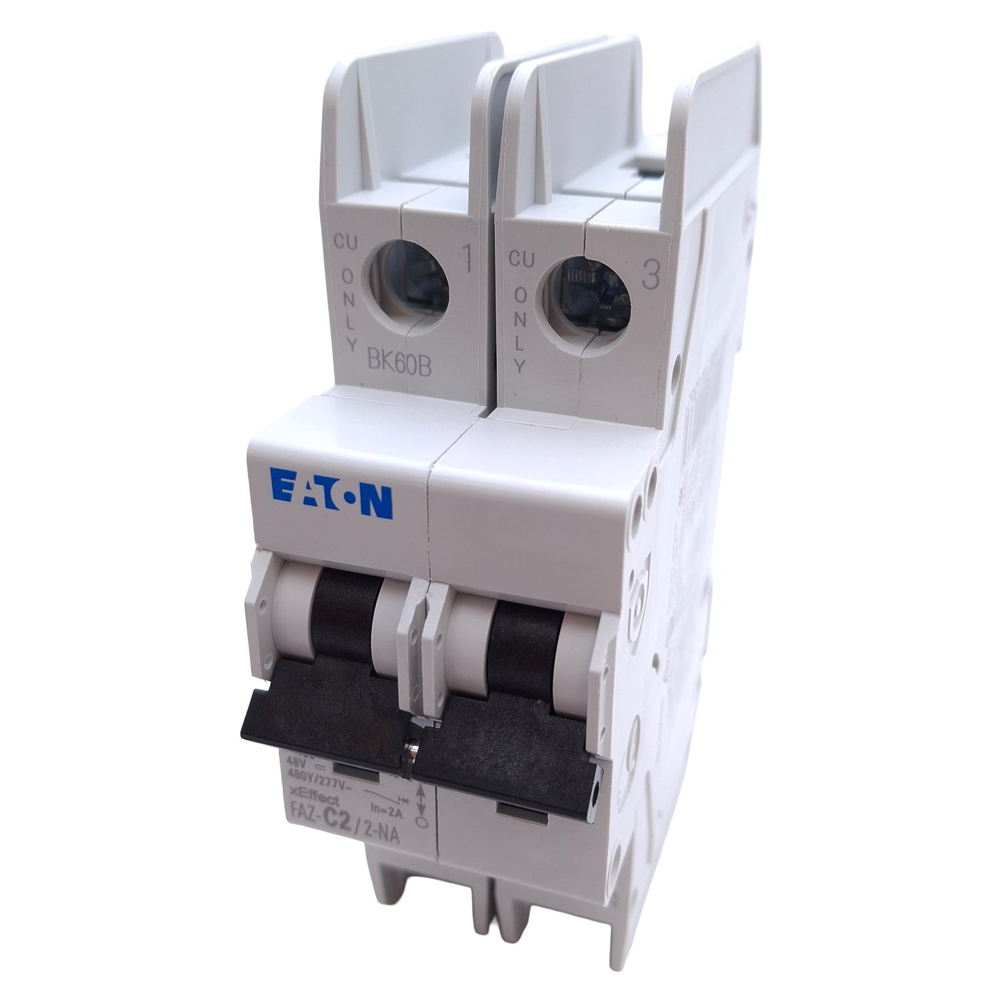 Used Eaton FAZ-C2/2-NA Circuit Breaker 2-Pole, 2A, 277/480VAC, DIN Rail Mount