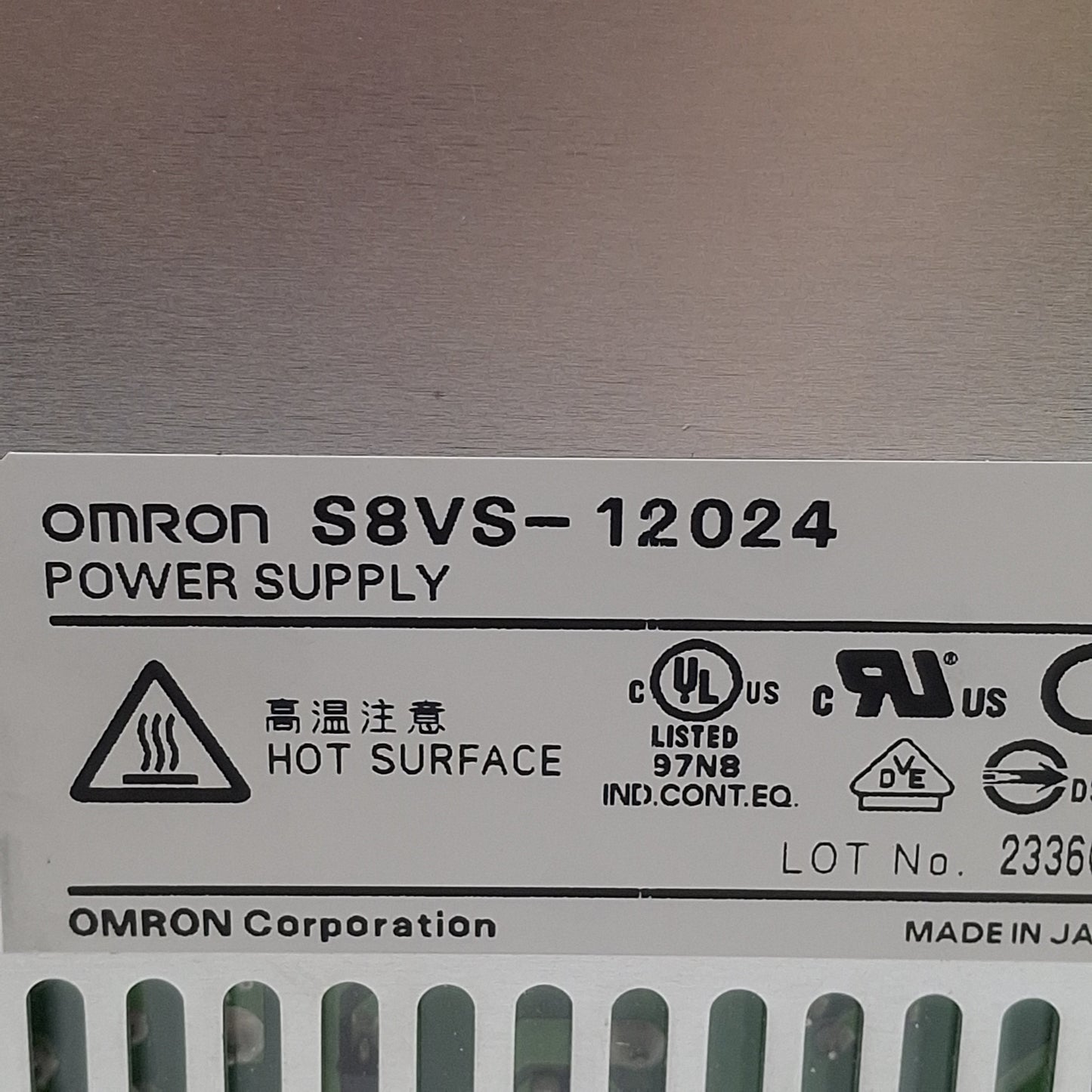 Used Omron S8VS-12024 Power Supply, 100-240VAC In, 5A 24VDC Out, DIN Rail