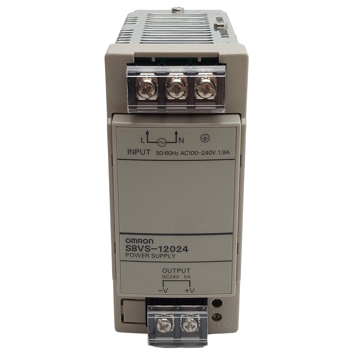 Used Omron S8VS-12024 Power Supply, 100-240VAC In, 5A 24VDC Out, DIN Rail