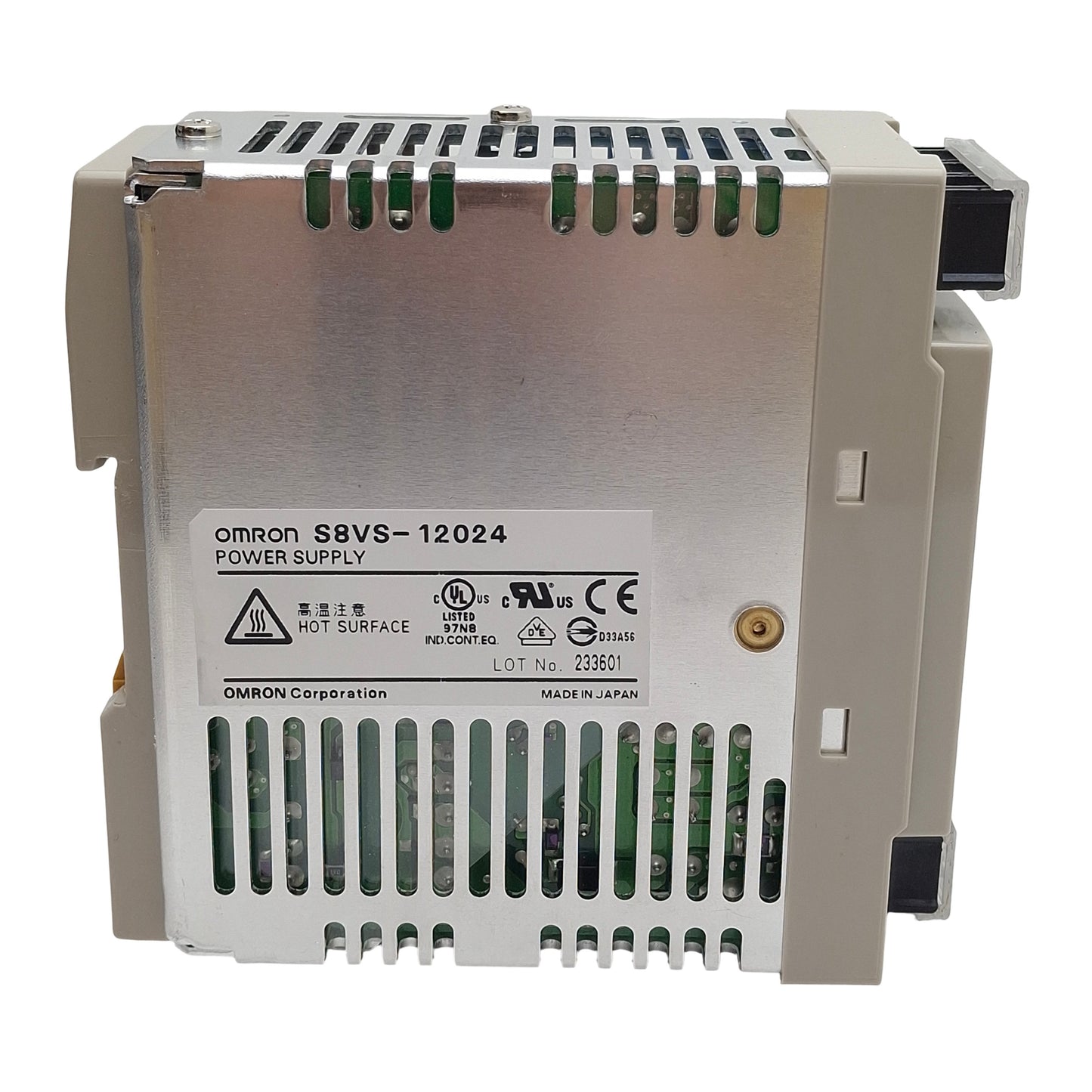 Used Omron S8VS-12024 Power Supply, 100-240VAC In, 5A 24VDC Out, DIN Rail