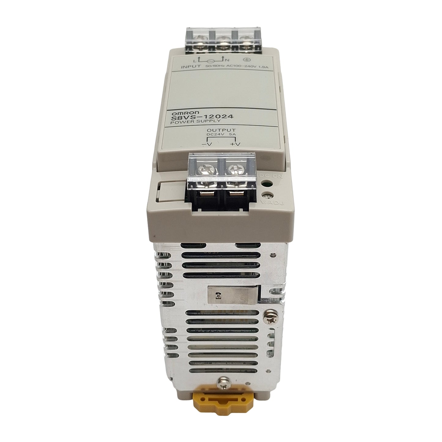 Used Omron S8VS-12024 Power Supply, 100-240VAC In, 5A 24VDC Out, DIN Rail